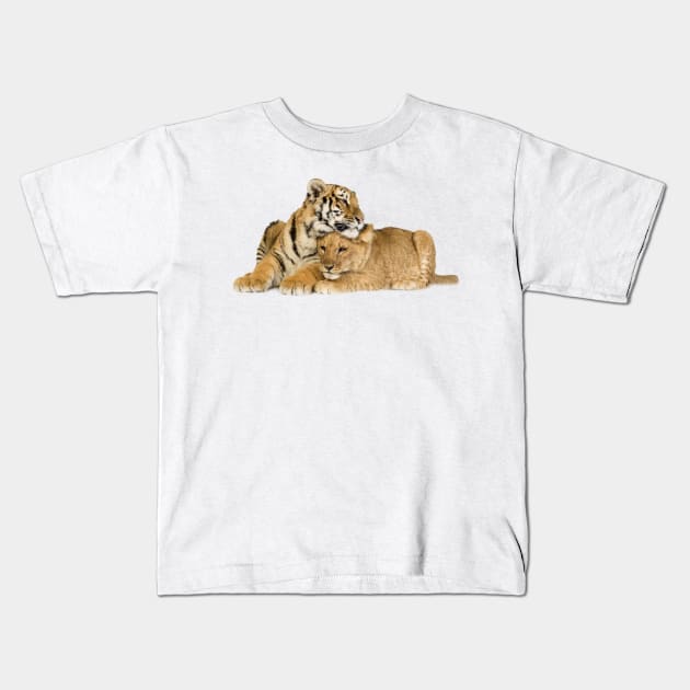 Cute Tiger Cub And Lion Cub Kids T-Shirt by designsbycreation